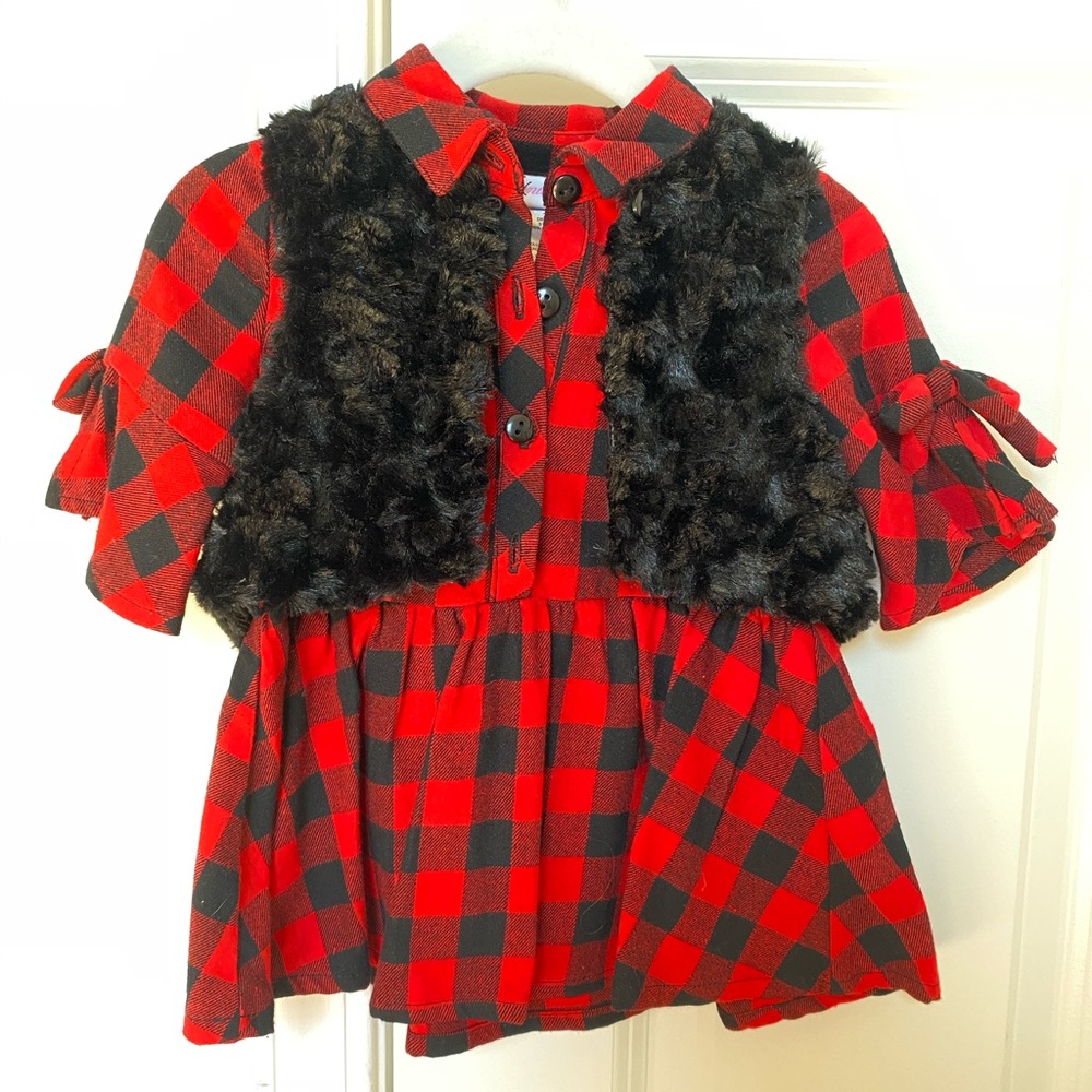 Flannel shirt & faux fur vest